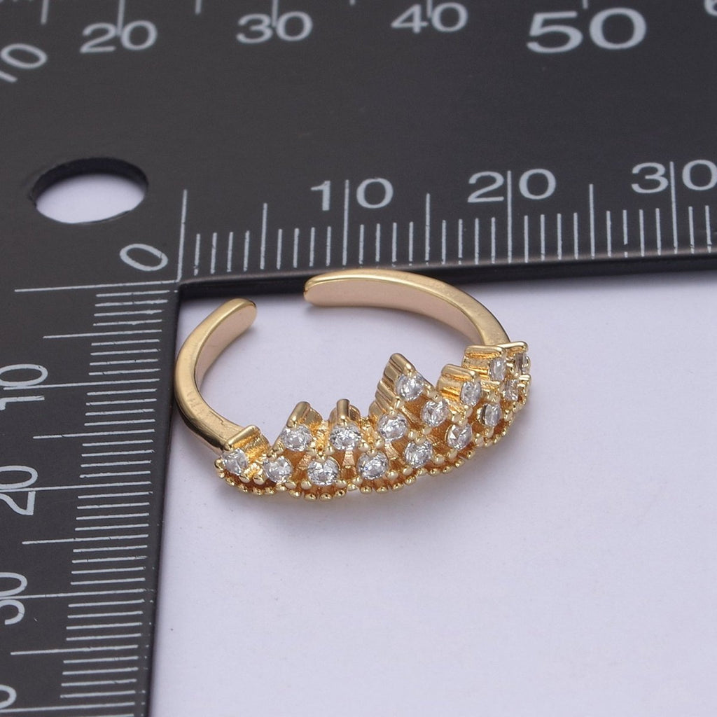 Tiara Crown Crystal Cubic Zirconia CZ Adjustable Ring, 16K Gold plated Statement Jewelry U-347 - DLUXCA