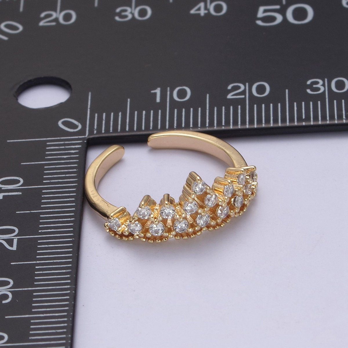 Tiara Crown Crystal Cubic Zirconia CZ Adjustable Ring, 16K Gold plated Statement Jewelry U-347 - DLUXCA