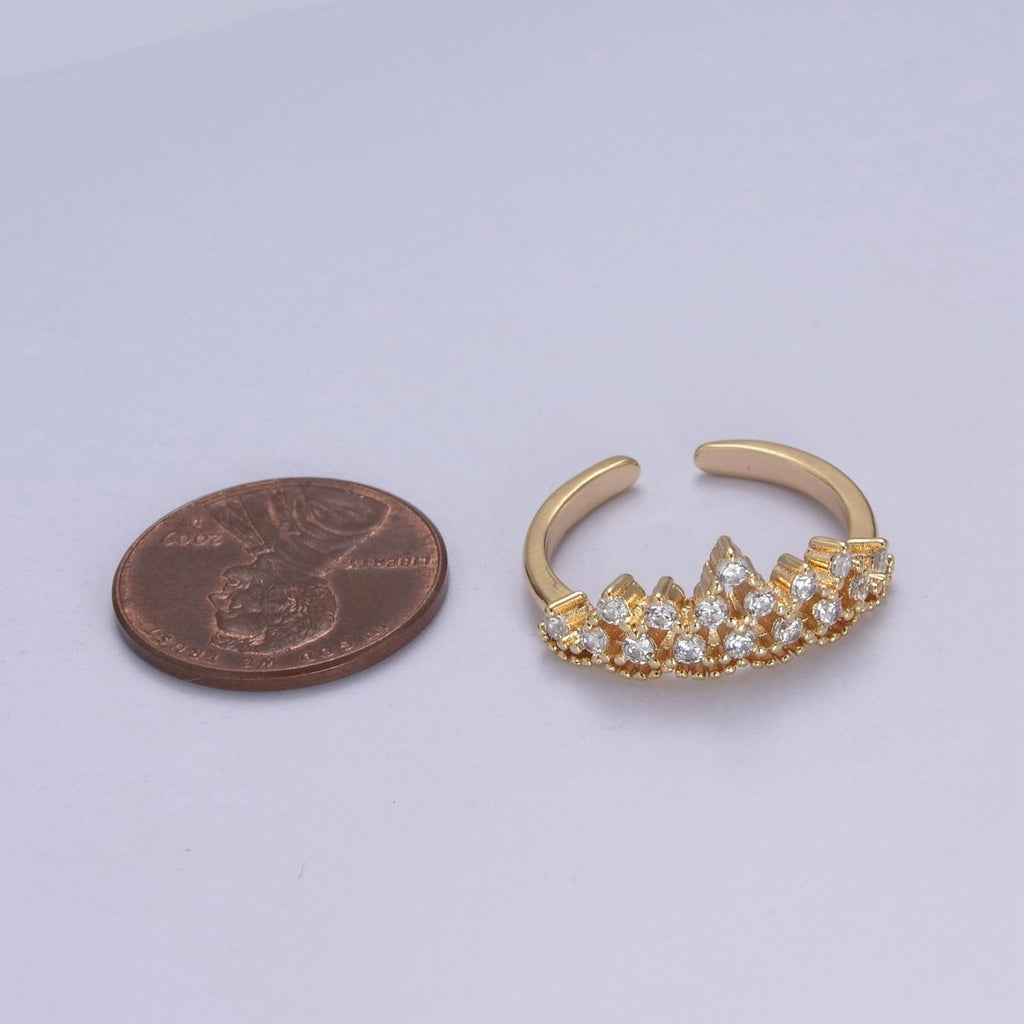 Tiara Crown Crystal Cubic Zirconia CZ Adjustable Ring, 16K Gold plated Statement Jewelry U-347 - DLUXCA