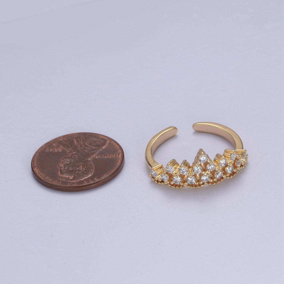 Tiara Crown Crystal Cubic Zirconia CZ Adjustable Ring, 16K Gold plated Statement Jewelry U-347 - DLUXCA