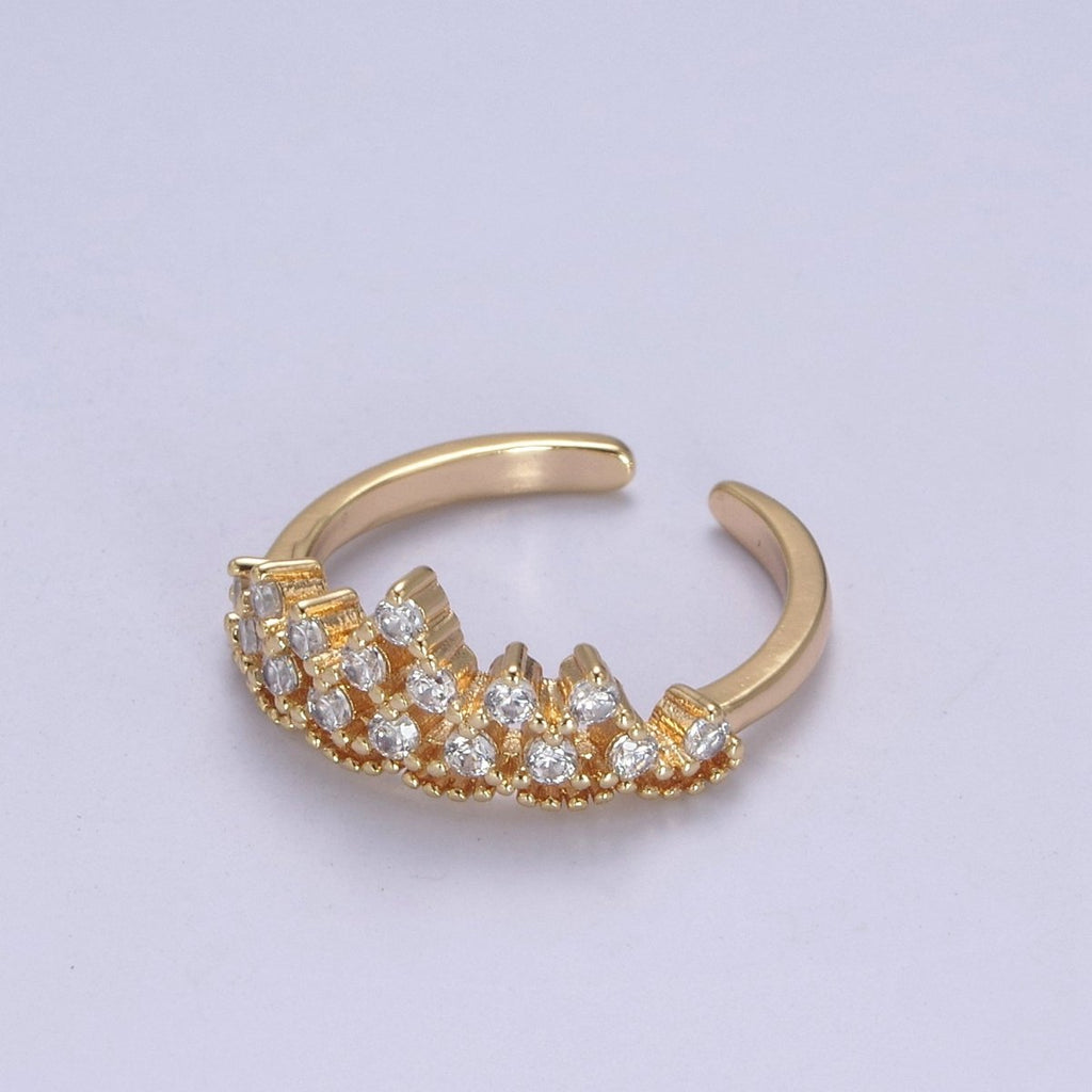 Tiara Crown Crystal Cubic Zirconia CZ Adjustable Ring, 16K Gold plated Statement Jewelry U-347 - DLUXCA