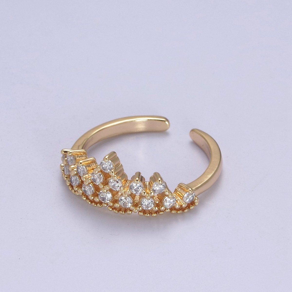 Tiara Crown Crystal Cubic Zirconia CZ Adjustable Ring, 16K Gold plated Statement Jewelry U-347 - DLUXCA