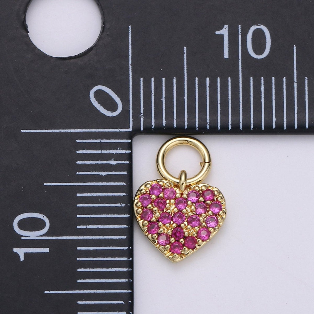 Tiny 14k Gold plated Heart Charms, Love Pendant, Dainty Red Color Cz Heart Charm for Minimalist Bracelet Earring Necklace supply D-607 - DLUXCA