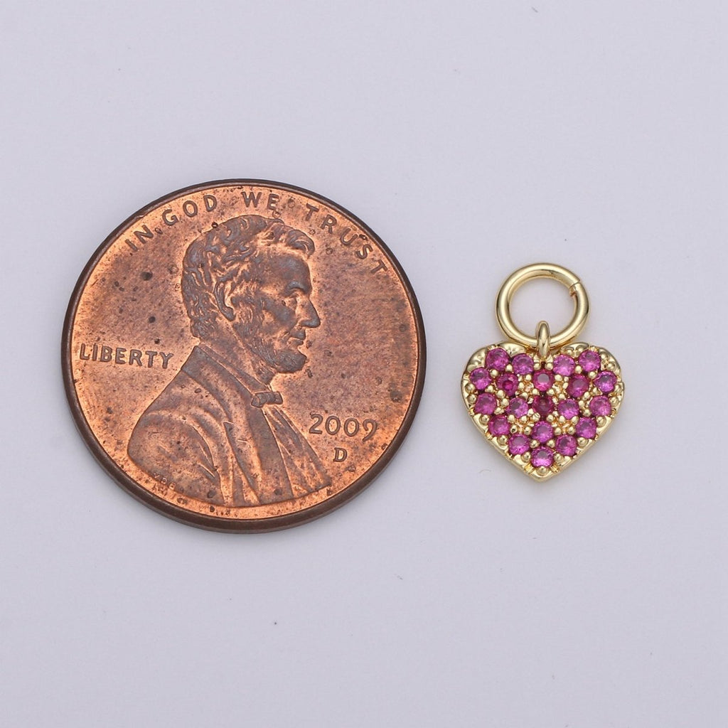Tiny 14k Gold plated Heart Charms, Love Pendant, Dainty Red Color Cz Heart Charm for Minimalist Bracelet Earring Necklace supply D-607 - DLUXCA