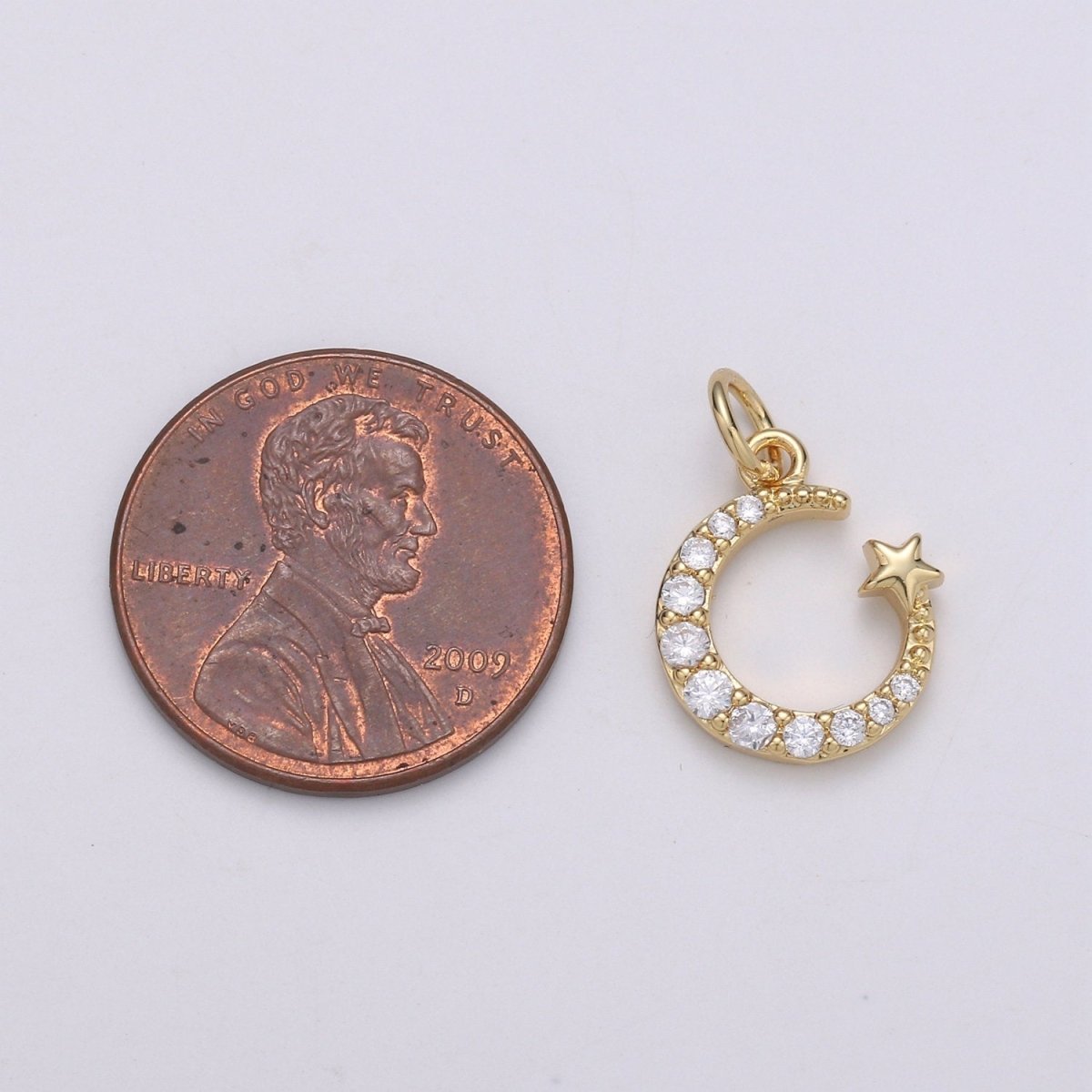 Tiny 14k Gold plated Micro Pave Moon Charm, Cubic Zirconia Moon Star Pendant Charm, Celestial Charm Necklace Earring Bracelet DIY Jewelry C-821 - DLUXCA