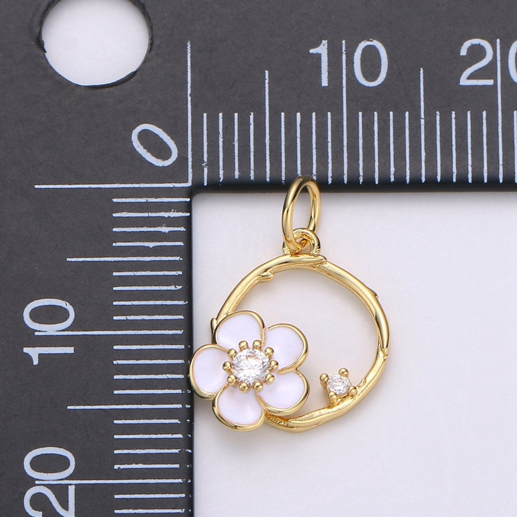 Tiny 14k Gold plated White Flower Charm Clover Charm, CZ Gold Charm, Dainty Minimalist Jewelry Supply E-581 - DLUXCA