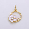 Tiny 14k Gold plated White Flower Charm Clover Charm, CZ Gold Charm, Dainty Minimalist Jewelry Supply E-581 - DLUXCA