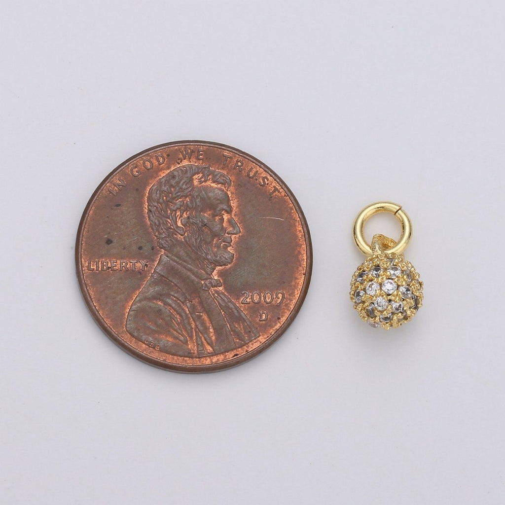 Tiny Ball Pendant Small Ball Charm for Handmade Jewelry Supplies 24k Gold plated Charm Micro Pave Cubic Ball Charm Disco Ball, D-117 - DLUXCA