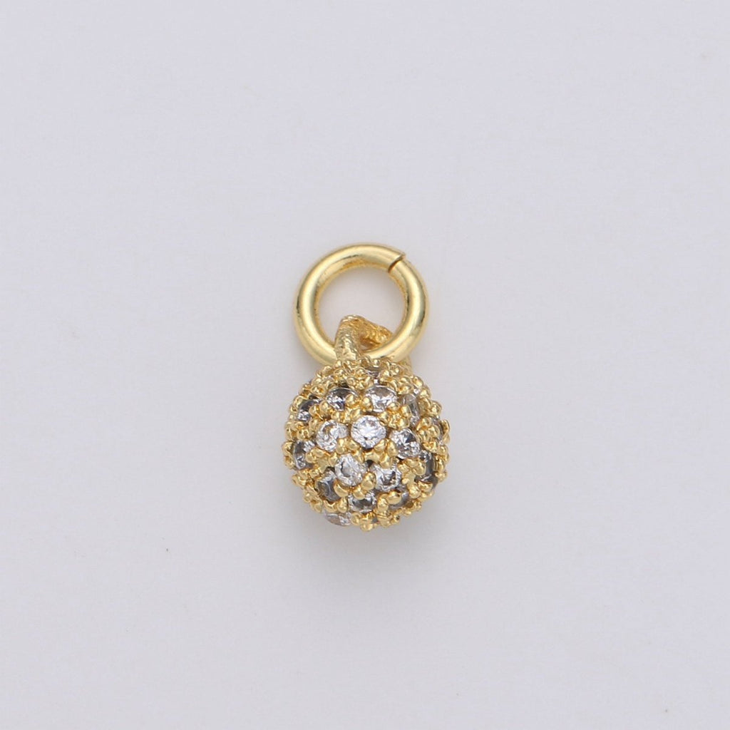 Tiny Ball Pendant Small Ball Charm for Handmade Jewelry Supplies 24k Gold plated Charm Micro Pave Cubic Ball Charm Disco Ball, D-117 - DLUXCA