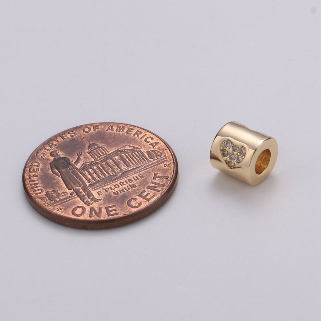 Tiny Beads 6mm Bead CZ Gold Beads Heart Beads cylinder Cubic Beads for Bracelet Necklace Supply Large Hole Beads 3mm hole - DLUXCA