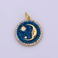 Tiny Celestial Charm White Blue Enamel Moon and Star Charms with Micro Pave Coin Base Moon Charms Jewelry Supplies M-906