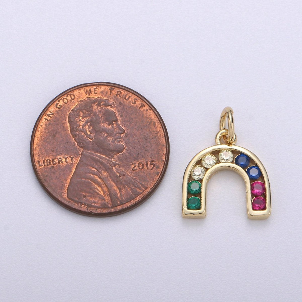 Tiny Colorful CZ Micro Pave Rainbow Charm, Cubic Zirconia, Rainbow Pave Necklace Pendant Bracelet Charm Earring Charm Supply C-464 - DLUXCA
