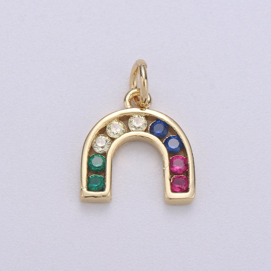 Tiny Colorful CZ Micro Pave Rainbow Charm, Cubic Zirconia, Rainbow Pave Necklace Pendant Bracelet Charm Earring Charm Supply C-464 - DLUXCA