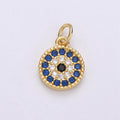 Tiny CZ Blue Micro Pave Coin Charm, Round Disc Pave Charm, Gold plated Micro Pave Dangle Charms for Necklace Bracelet Earring Supply E580 - DLUXCA