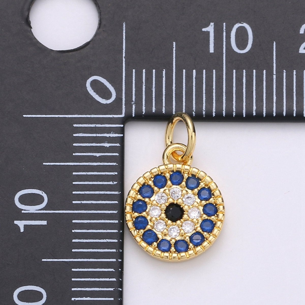 Tiny CZ Blue Micro Pave Coin Charm, Round Disc Pave Charm, Gold plated Micro Pave Dangle Charms for Necklace Bracelet Earring Supply E580 - DLUXCA