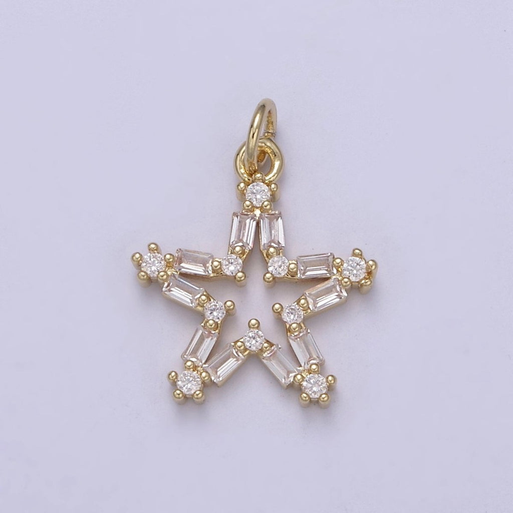 Tiny CZ Bright Stars Cubic Zirconia Small Starburst North Star Pendant - Gold plated CZ Drop Charm Pendant, Celestial Jewelry, Pointed Stars N-421 - N-424