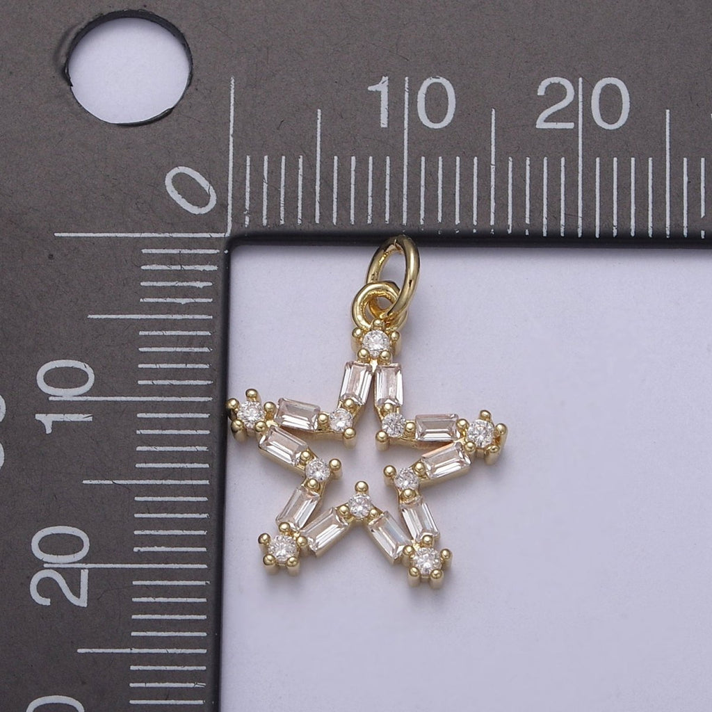 Tiny CZ Bright Stars Cubic Zirconia Small Starburst North Star Pendant - Gold plated CZ Drop Charm Pendant, Celestial Jewelry, Pointed Stars N-421 - N-424