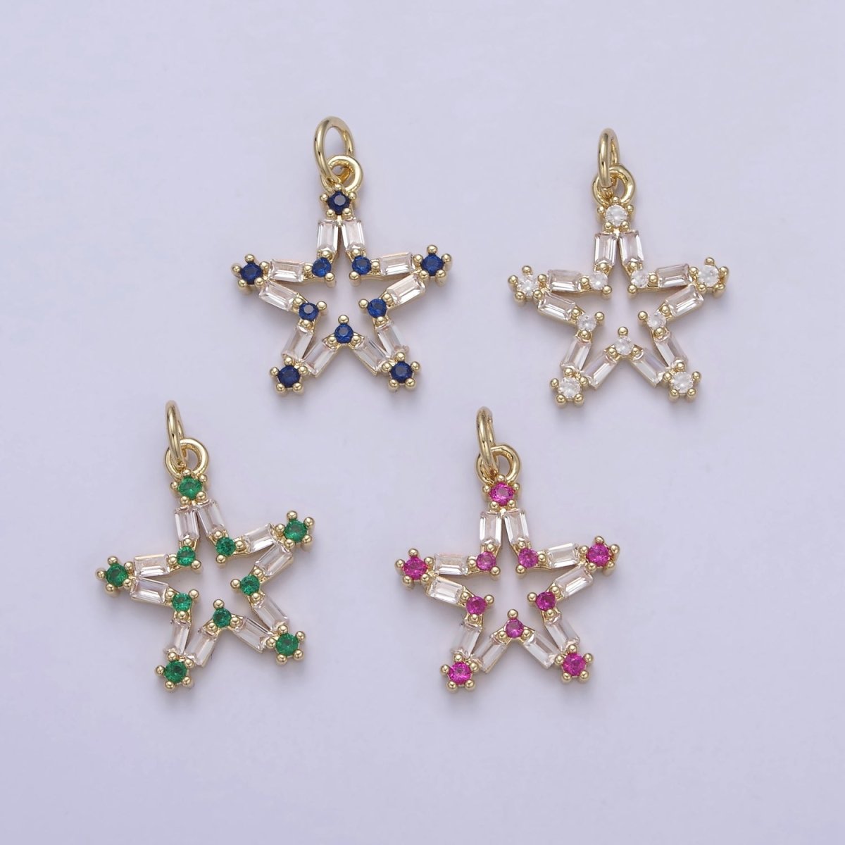Tiny CZ Bright Stars Cubic Zirconia Small Starburst North Star Pendant - Gold plated CZ Drop Charm Pendant, Celestial Jewelry, Pointed Stars N-421 - N-424