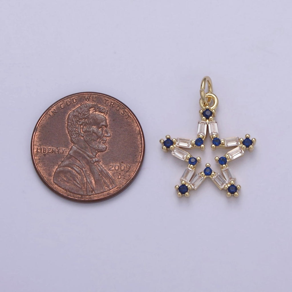 Tiny CZ Bright Stars Cubic Zirconia Small Starburst North Star Pendant - Gold plated CZ Drop Charm Pendant, Celestial Jewelry, Pointed Stars N-421 - N-424