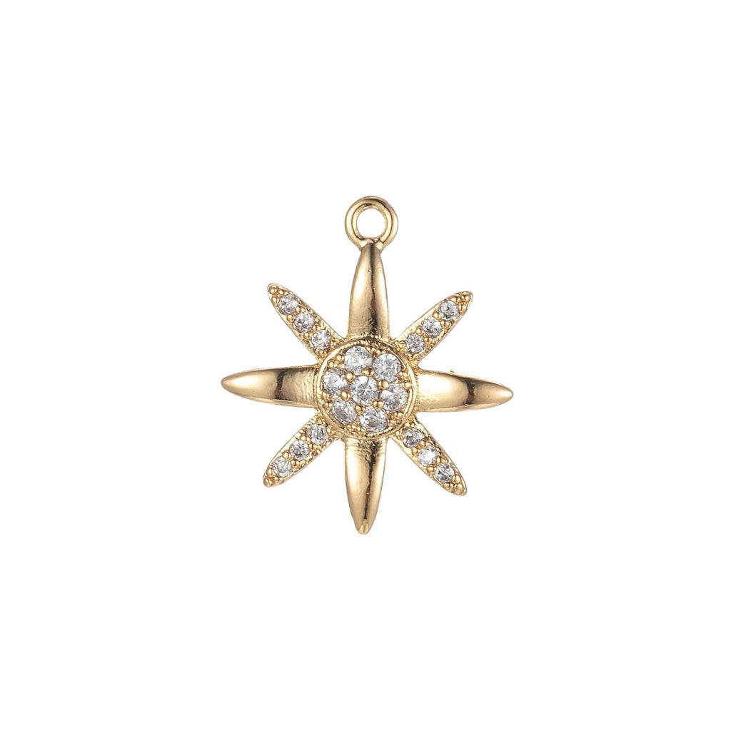 Tiny CZ North Star Cubic Zirconia Small Starburst 8 point Star Pendant - Gold CZ Drop Charm Pendant, Celestial Jewelry, Pointed Star E-854 - DLUXCA