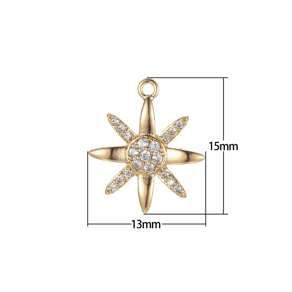 Tiny CZ North Star Cubic Zirconia Small Starburst 8 point Star Pendant - Gold CZ Drop Charm Pendant, Celestial Jewelry, Pointed Star E-854 - DLUXCA