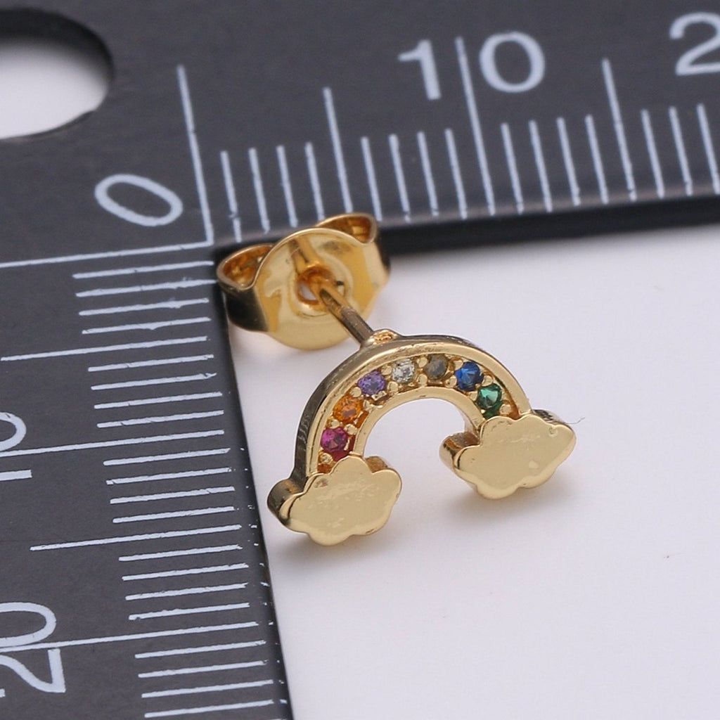Tiny CZ Rainbow Stud Earrings Dainty Multi Color Cloud Stud Earring Gold Minimalist Jewelry for her christmas gift Q-260 - DLUXCA