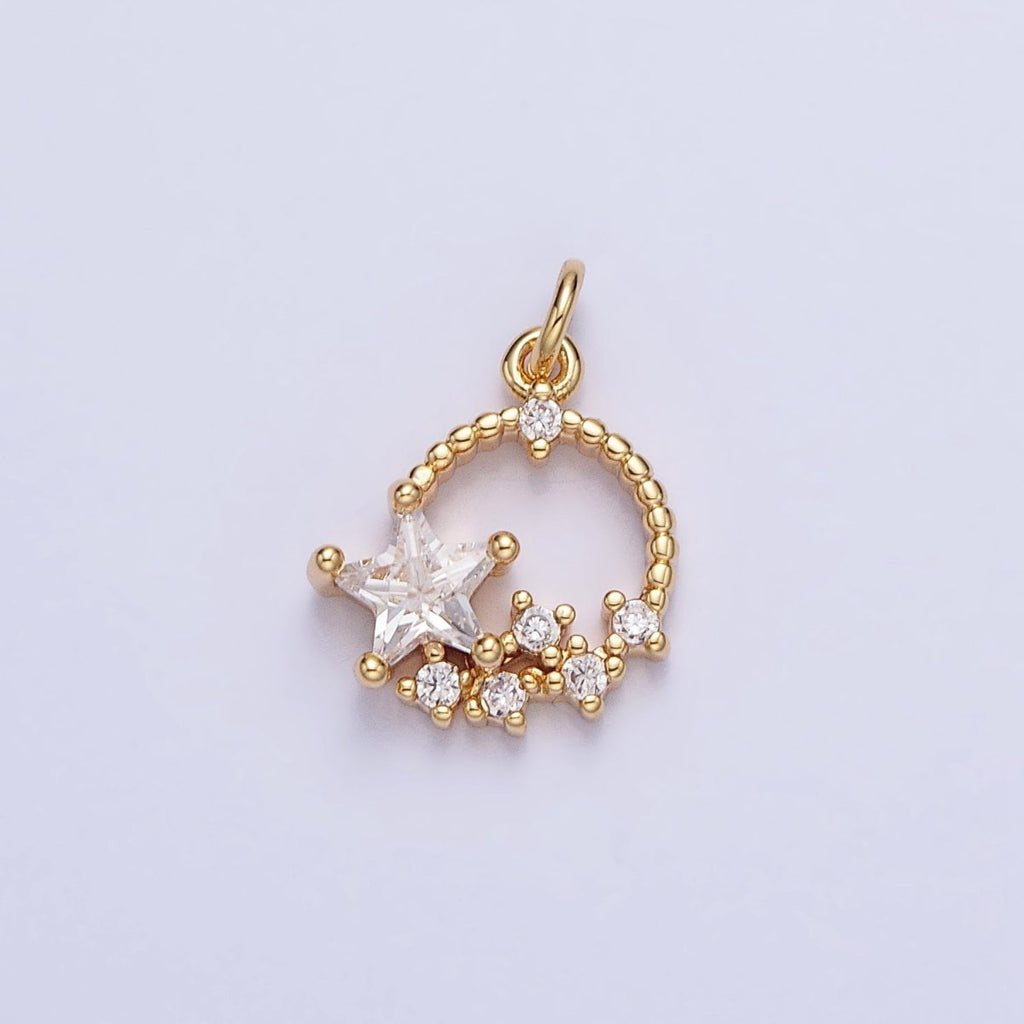 Tiny CZ Star Charm Small Round Disc Charm Celestial Jewelry Add-On Charm | AC713 AC714