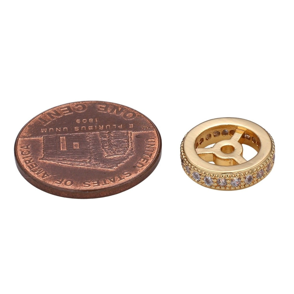 Tiny Gold and Silver Round Wheel Beads CZ Mini Geometric Circle Shape Jewelry Making Beads B-504