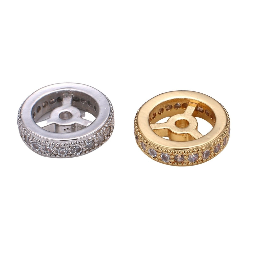 Tiny Gold and Silver Round Wheel Beads CZ Mini Geometric Circle Shape Jewelry Making Beads B-504