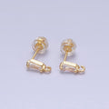 Tiny Gold CZ Baguette Setting Earring Post Rectangular Bar Stud Earrings with Open Link for Earring Component Z-176 Z-177 - DLUXCA
