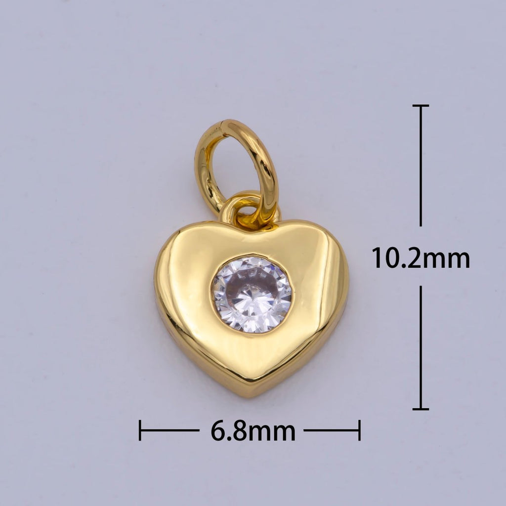 TINY Gold plated Heart Charm Small Cz Heart Charm add on Handmade Jewelry Supplies. Handcrafted Supplies M-872 - DLUXCA