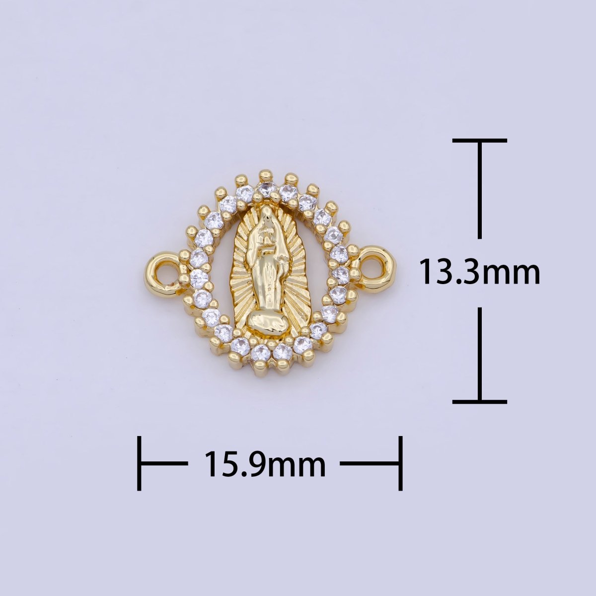 Tiny Gold plated Virgin Mary Charm Connector Micro Pave CZ Lady Guadalupe Link Connector G-912 - DLUXCA