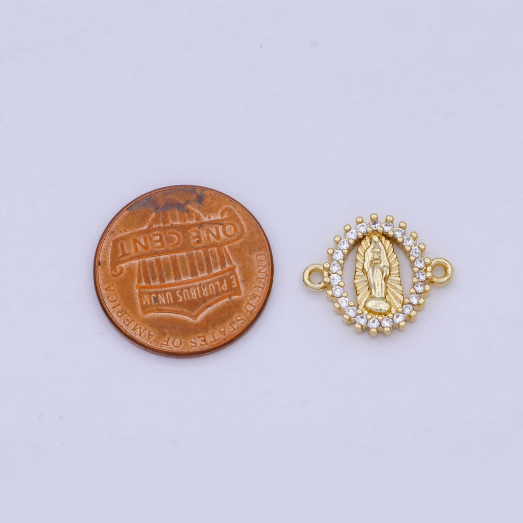 Tiny Gold plated Virgin Mary Charm Connector Micro Pave CZ Lady Guadalupe Link Connector G-912 - DLUXCA