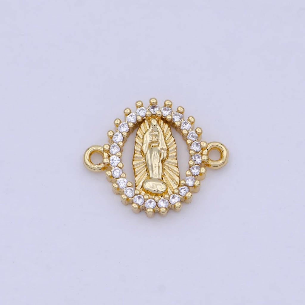Tiny Gold plated Virgin Mary Charm Connector Micro Pave CZ Lady Guadalupe Link Connector G-912 - DLUXCA