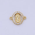 Tiny Gold plated Virgin Mary Charm Connector Micro Pave CZ Lady Guadalupe Link Connector G-912 - DLUXCA