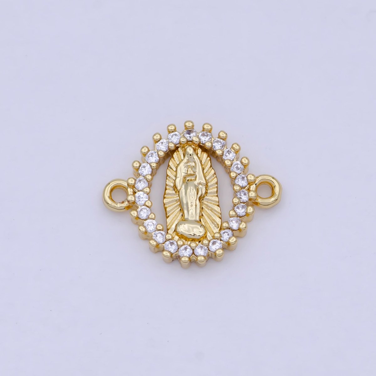 Tiny Gold plated Virgin Mary Charm Connector Micro Pave CZ Lady Guadalupe Link Connector G-912 - DLUXCA