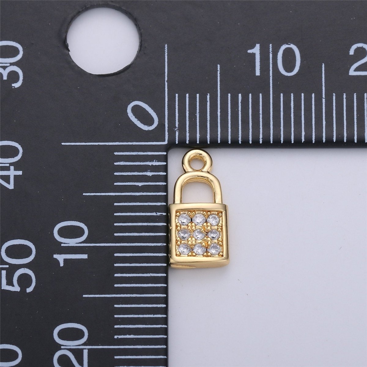 Tiny Gold Micro Pave padlock charm for Jewelry making, Minimalist, Simple lock charm for Bracelet Necklace Earring Component C-686 - DLUXCA