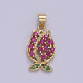 Tiny Gold Tulip Charm Necklace, Cubic Tulip Flower Pendant for Bracelet Necklace Earring component I-894 - DLUXCA