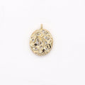 Tiny Golden Oval Rustic Coin Charm CZ Geometric Oval Shape Medallion Charm Pendant AC1445 - DLUXCA