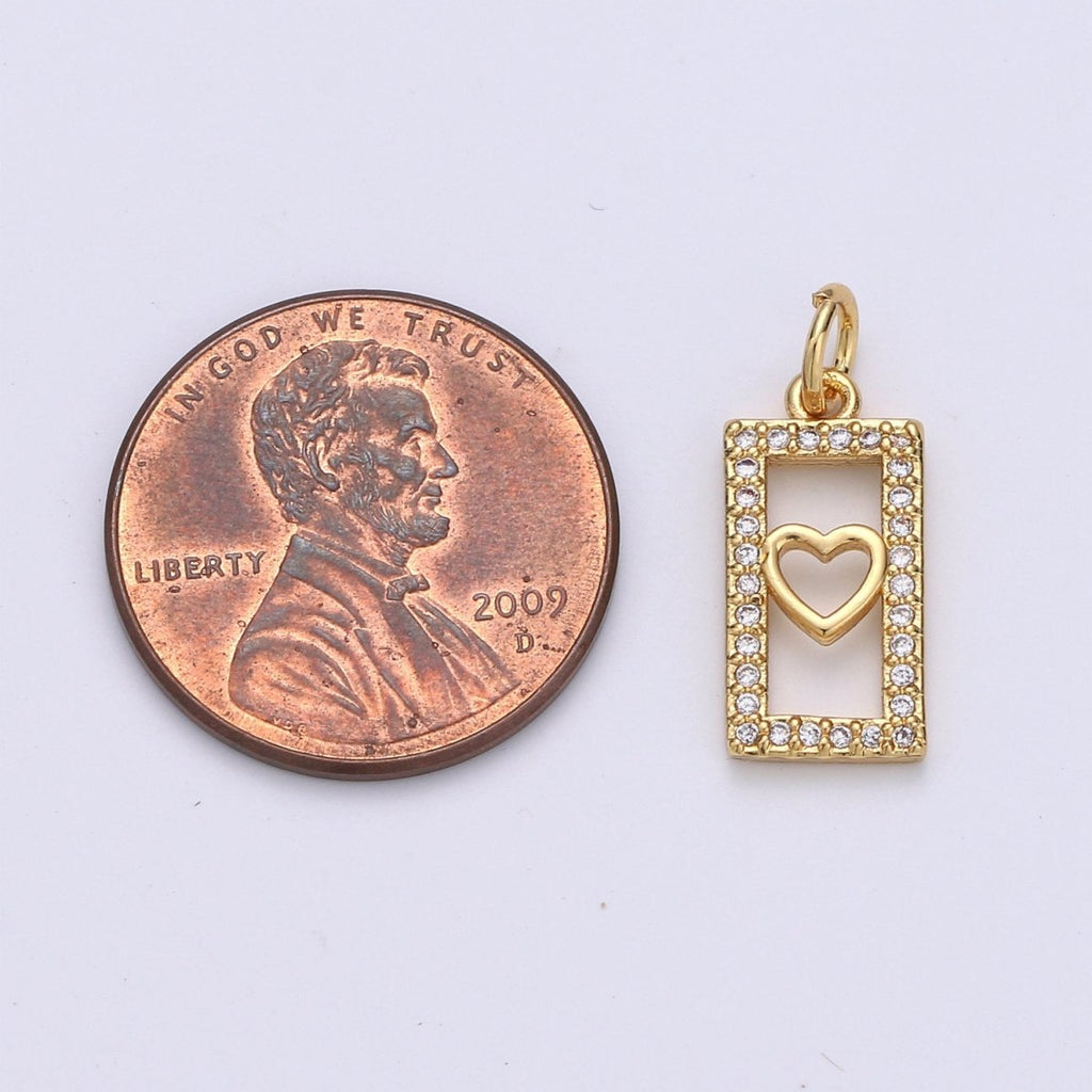Tiny Heart Charm CZ Cubic Zirconia Mini Lover Charm Gold Charm 14k Gold plated Micro Pave Charm for Bracelet Necklace Earring Jewelry, D-242 - DLUXCA