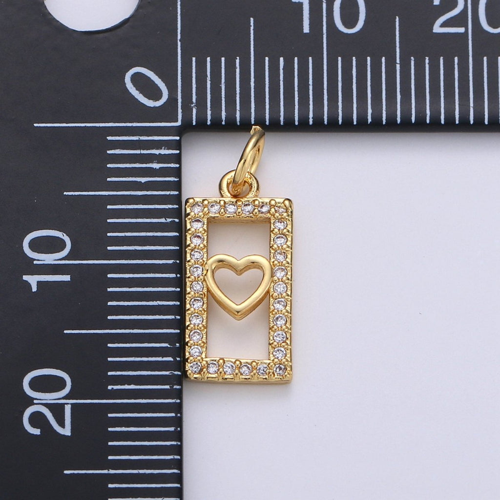 Tiny Heart Charm CZ Cubic Zirconia Mini Lover Charm Gold Charm 14k Gold plated Micro Pave Charm for Bracelet Necklace Earring Jewelry, D-242 - DLUXCA