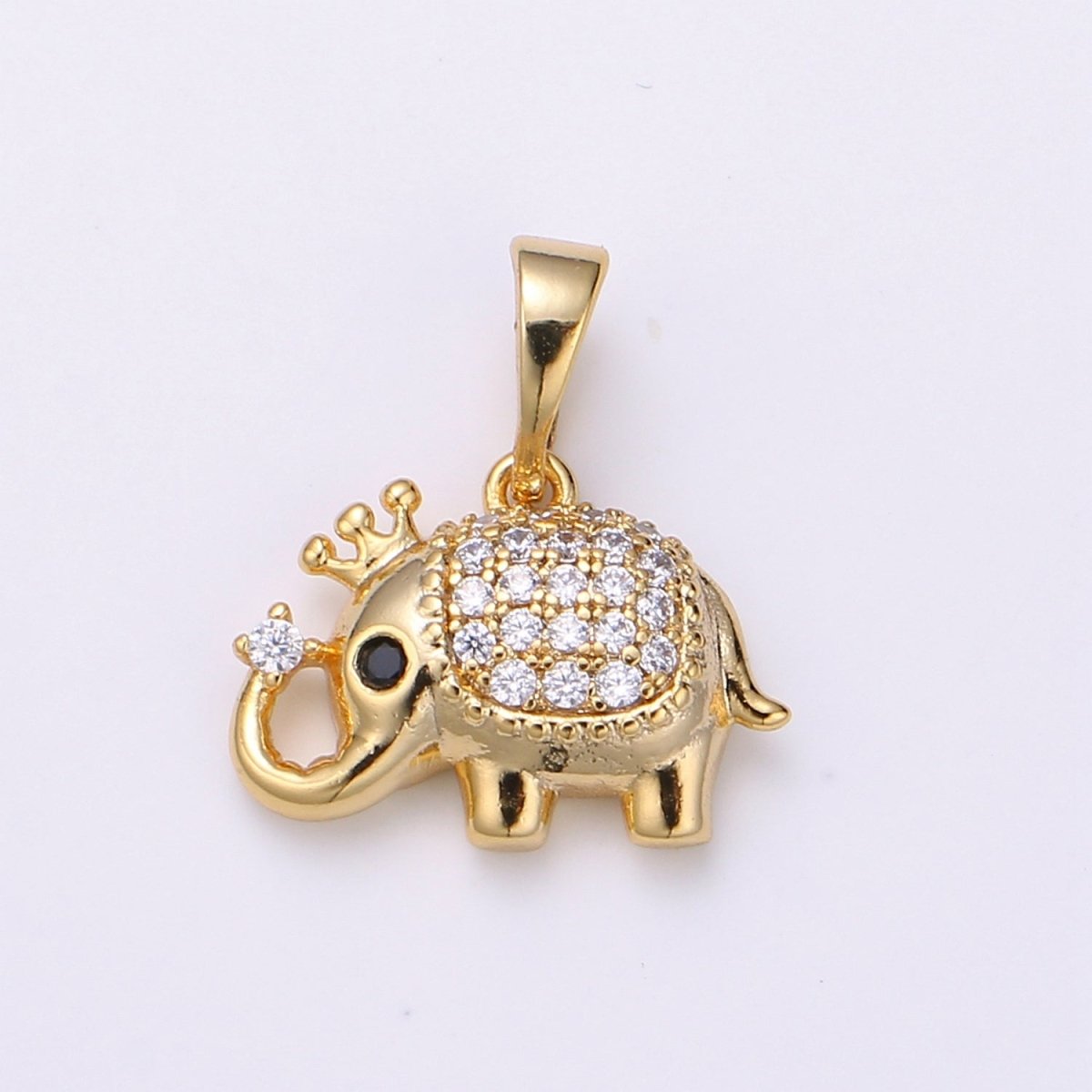 Tiny Micro Pave Elephant Charms 24k Gold plated Micro Pave CZ Elephant for Wild Animal Inspired Jewelry Charm J-237 - DLUXCA