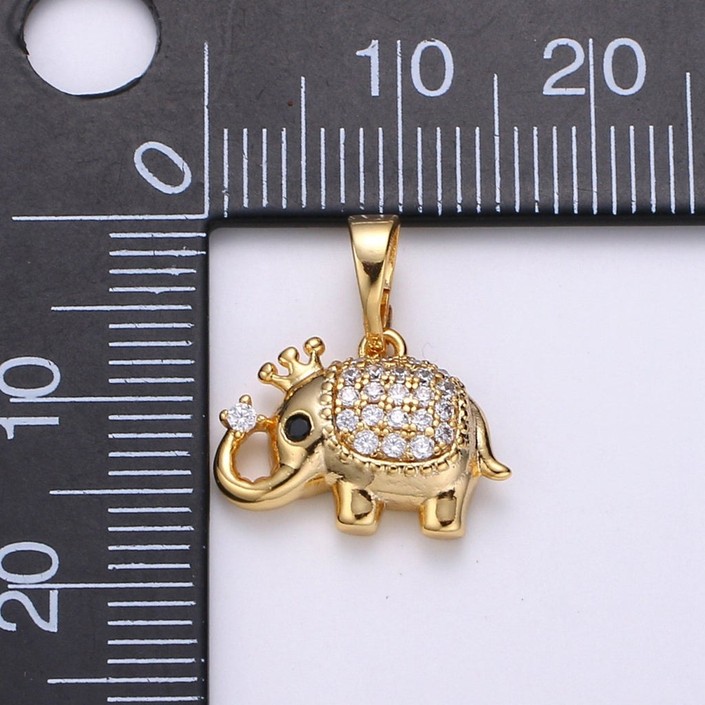 Tiny Micro Pave Elephant Charms 24k Gold plated Micro Pave CZ Elephant for Wild Animal Inspired Jewelry Charm J-237 - DLUXCA