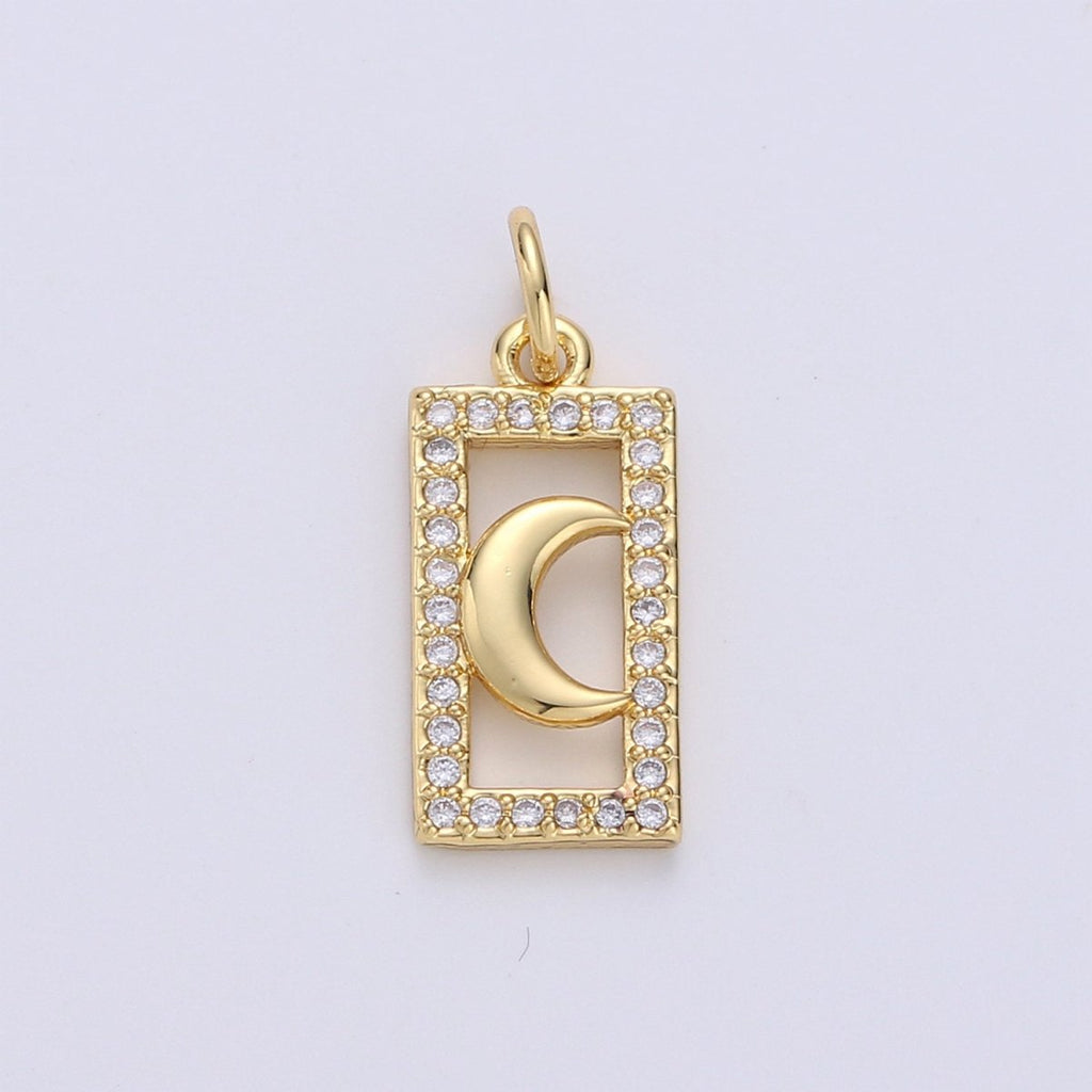 Tiny Moon Charm CZ Cubic Zirconia Mini Crescent moon Charm Gold Charm 14k Gold plated Micro Pave Charm for Bracelet Necklace Earring Jewelry D-235 - DLUXCA