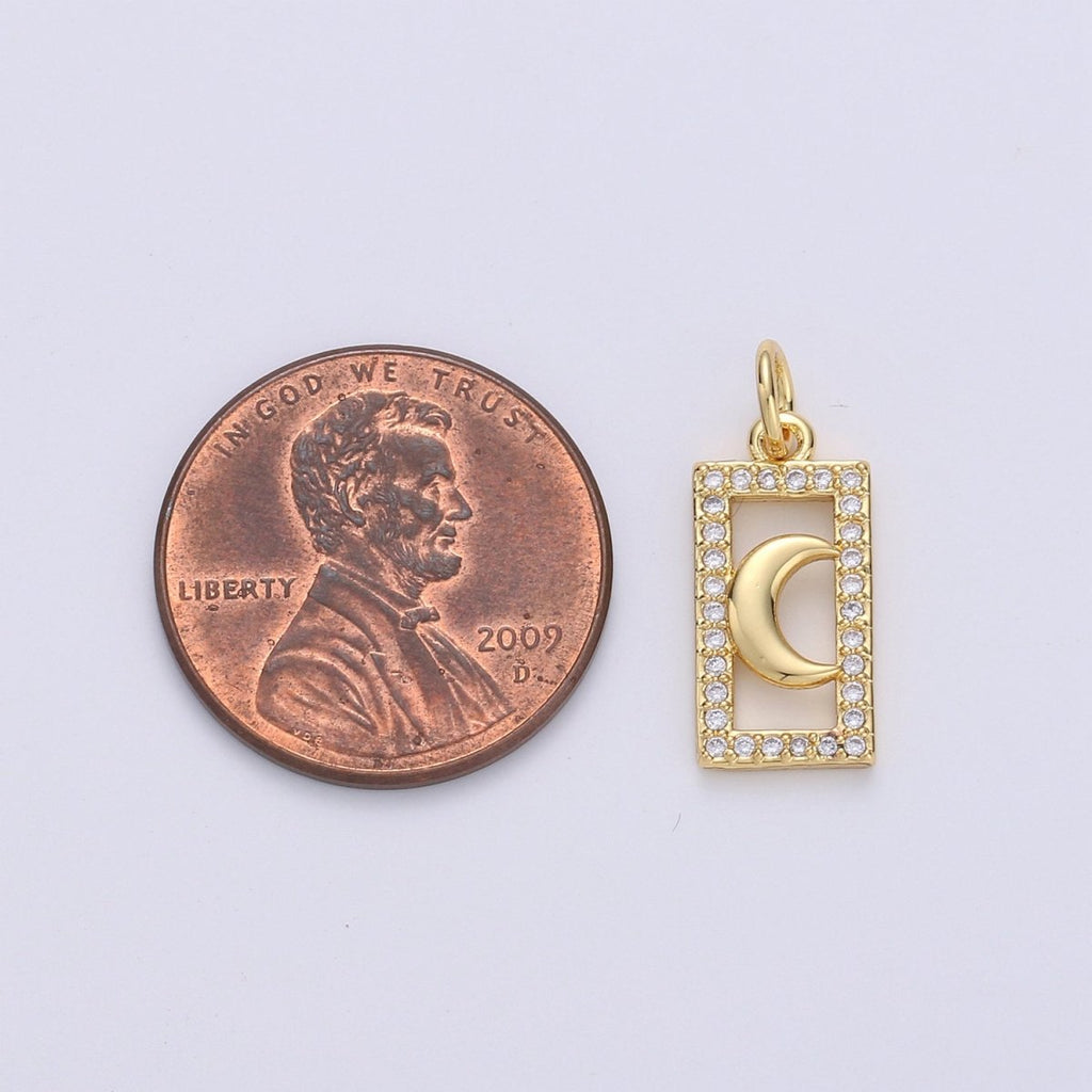 Tiny Moon Charm CZ Cubic Zirconia Mini Crescent moon Charm Gold Charm 14k Gold plated Micro Pave Charm for Bracelet Necklace Earring Jewelry D-235 - DLUXCA