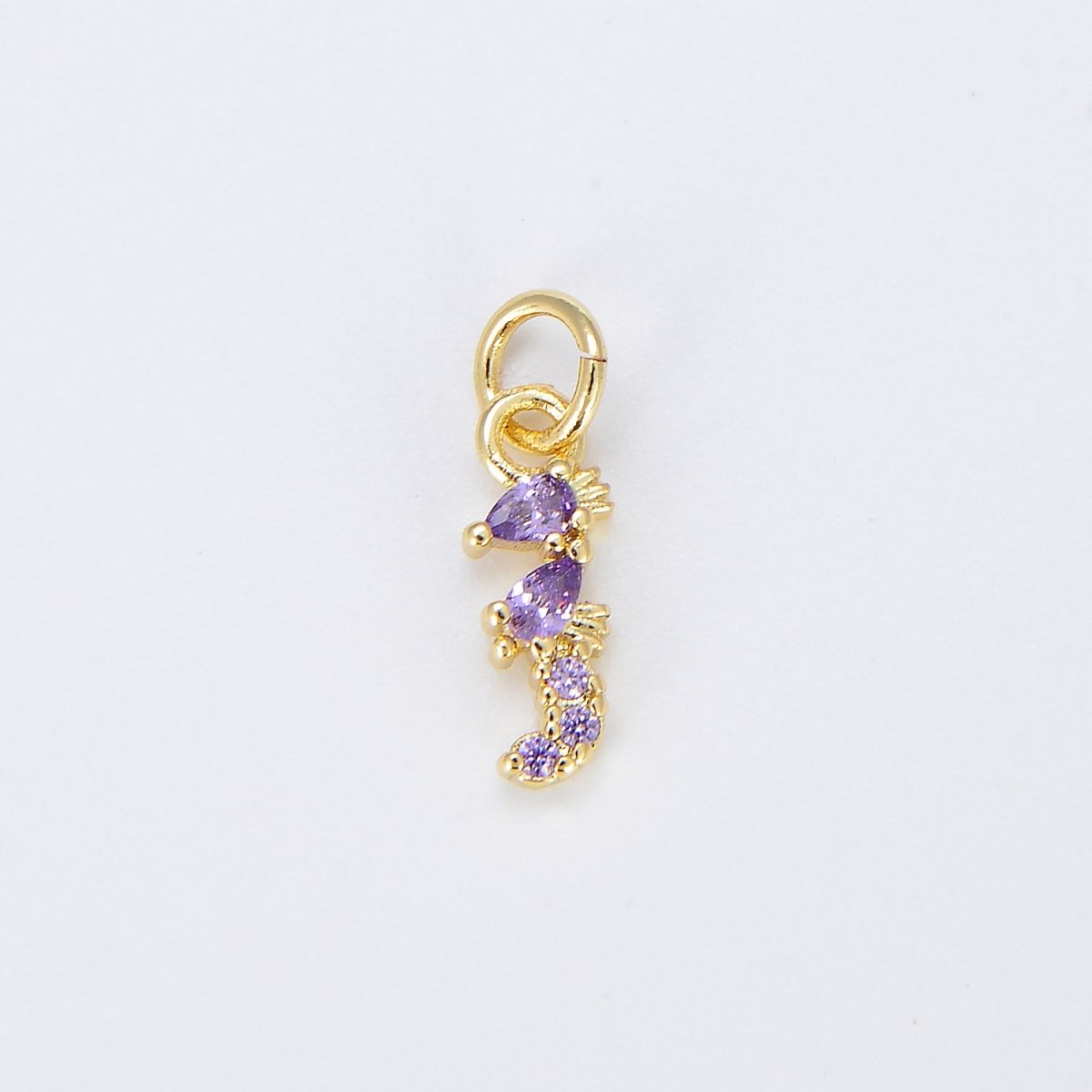 Tiny Sea Horse Charm Dainty Seahorse Pendant 14kt Gold plated Charm Animal Charm Cubic Purple Under the sea Inspired E-876 - DLUXCA