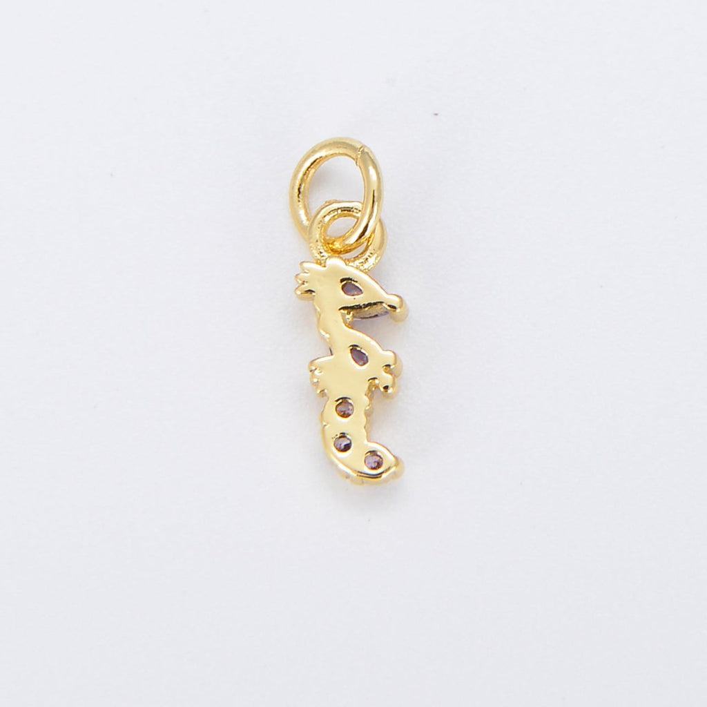 Tiny Sea Horse Charm Dainty Seahorse Pendant 14kt Gold plated Charm Animal Charm Cubic Purple Under the sea Inspired E-876 - DLUXCA