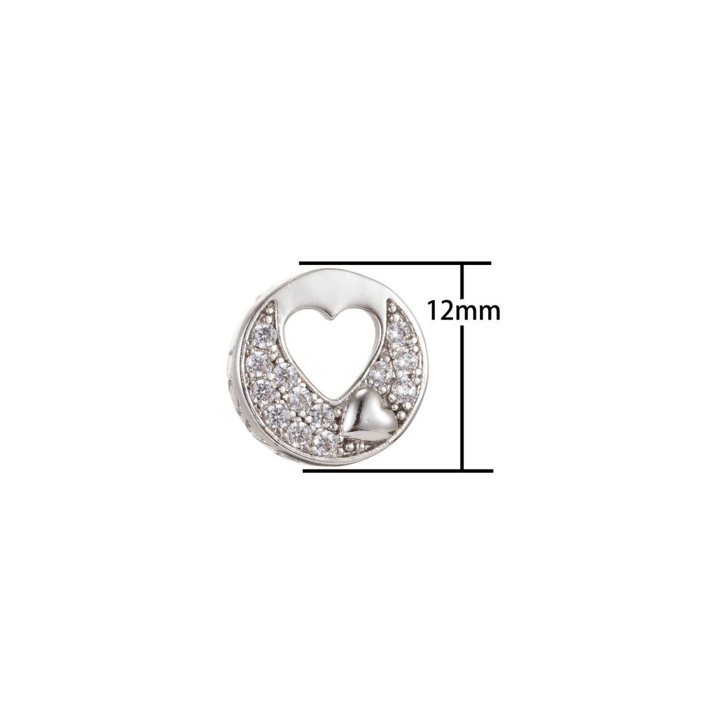 Tiny Silver Heart Shape Beads CZ Crystal Mini Love Heart Micro Pave Jewelry Making Beads B-263 - DLUXCA