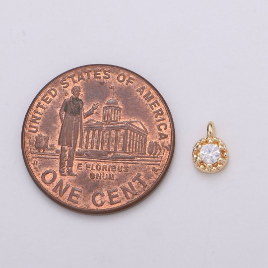 Tiny Small 18K Gold plated Circle Pave CZ Cubic Zirconia Charm for Bracelet Necklace Earring Charm Supply E-572 - DLUXCA