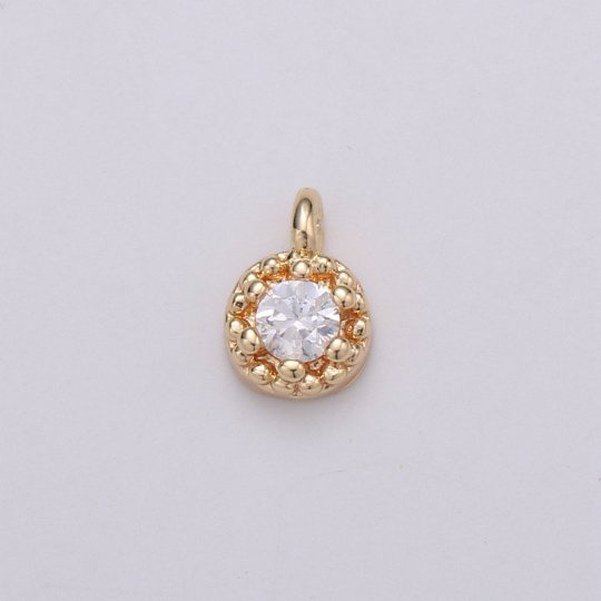 Tiny Small 18K Gold plated Circle Pave CZ Cubic Zirconia Charm for Bracelet Necklace Earring Charm Supply E-572 - DLUXCA
